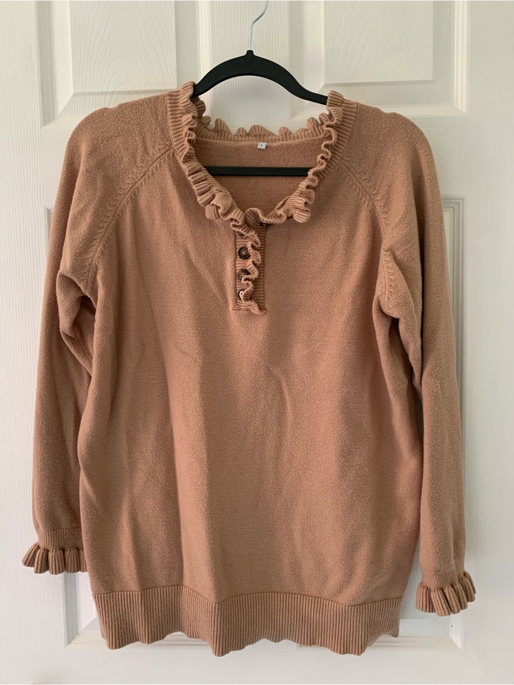 Ruffled Crewneck Sweater - Beige
